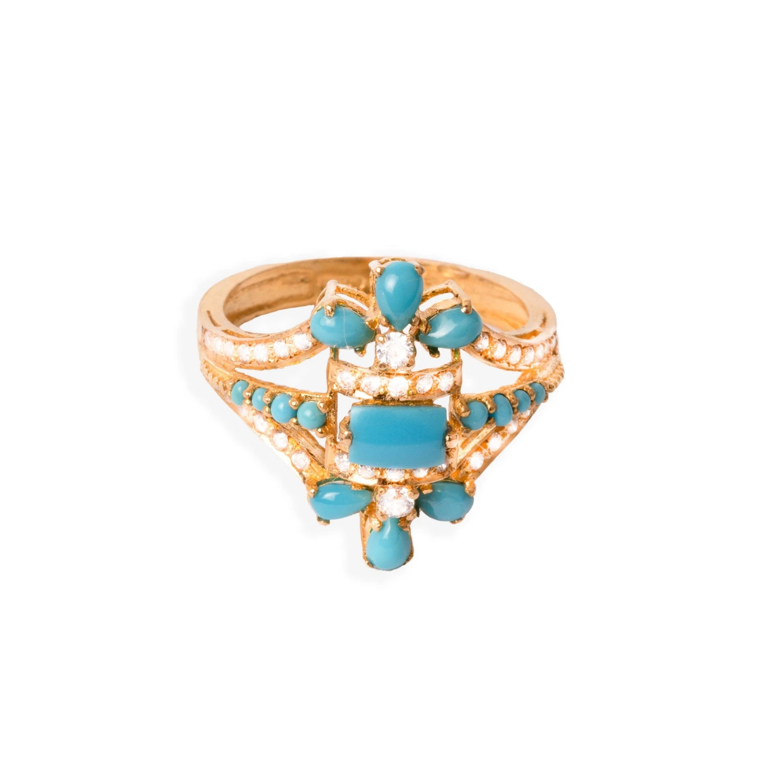 22ct Gold Cubic Zirconia And Turquoise Dress Ring (4.5g) LR-6553 1 22ct Gold Cubic Zirconia And Turquoise Dress Ring (4.5g) LR-6553