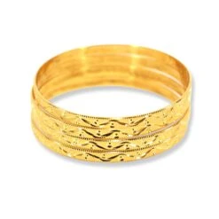 Four 22ct Gold Diamond Cut Design Bangles - Quality 22ct Gold Bangles