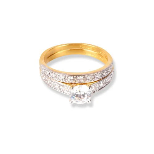 22ct Gold Engagement Ring And Wedding Band Set With Swarovski Zirconia Stones LR-6632