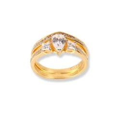 22ct Gold Engagement Ring And Wedding Band Set With Swarovski Zirconia Stones LR-6633 10 22ct Gold Engagement Ring And Wedding Band Set With Swarovski Zirconia Stones LR-6633 -Shiny Jewelry Hub 22ct gold engagement ring and wedding band set with swarovski zirconia stones 4