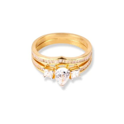 22ct Gold Engagement Ring And Wedding Band Set With Swarovski Zirconia Stones LR-6633