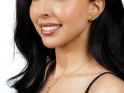 22ct Gold Flower Design Set With Cubic Zirconia Stones (Pendant + Chain + Stud Earrings) C-3795-LC-16 PS11015 E-PS11015 -Shiny Jewelry Hub 22ct gold flower design set with cubic zirconia stones chain pendant earrings C 3759 PS11015 E PS11015 2