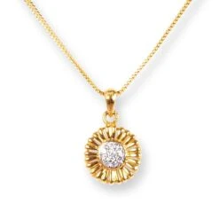 22ct Gold Flower Design Set With Cubic Zirconia Stones (Pendant + Chain + Stud Earrings) C-3795-LC-16 PS11015 E-PS11015 -Shiny Jewelry Hub 22ct gold flower design set with cubic zirconia stones pendant chain stud earrings 2