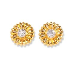 22ct Gold Flower Design Set With Cubic Zirconia Stones (Pendant + Chain + Stud Earrings) C-3795-LC-16 PS11015 E-PS11015 -Shiny Jewelry Hub 22ct gold flower design set with cubic zirconia stones pendant chain stud earrings 4