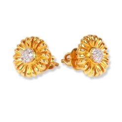 22ct Gold Flower Design Set With Cubic Zirconia Stones (Pendant + Chain + Stud Earrings) C-3795-LC-16 PS11015 E-PS11015 -Shiny Jewelry Hub 22ct gold flower design set with cubic zirconia stones pendant chain stud earrings 5