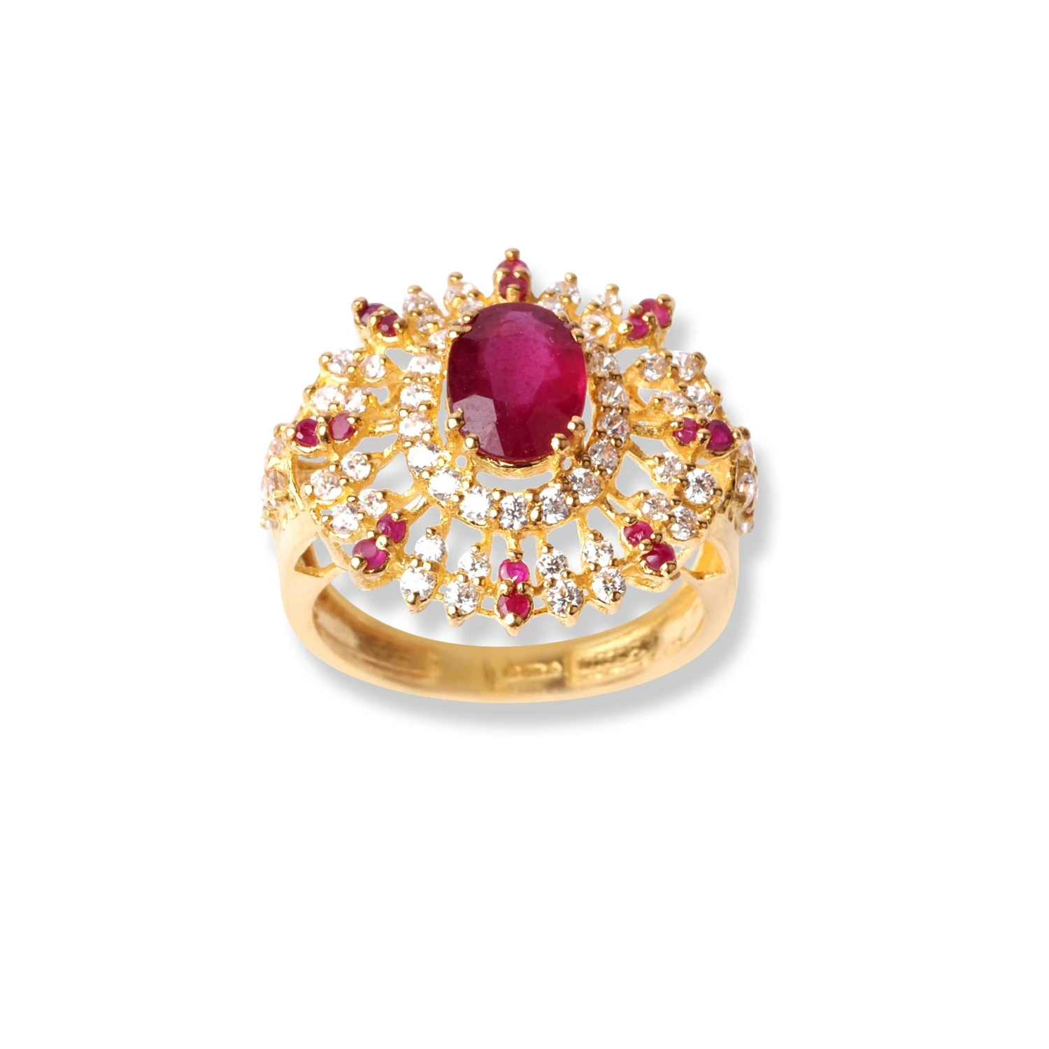 22ct Gold Ring With Pink & White Cubic Zirconia Stones (5.9g) LR-16587 2 22ct Gold Ring With Pink & White Cubic Zirconia Stones (5.9g) LR-16587 - Image 2
