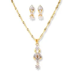 Shiny Jewelry Hub -Shiny Jewelry Hub 22ct gold set with cubic zirconia stones pendant chain stud earrings 2