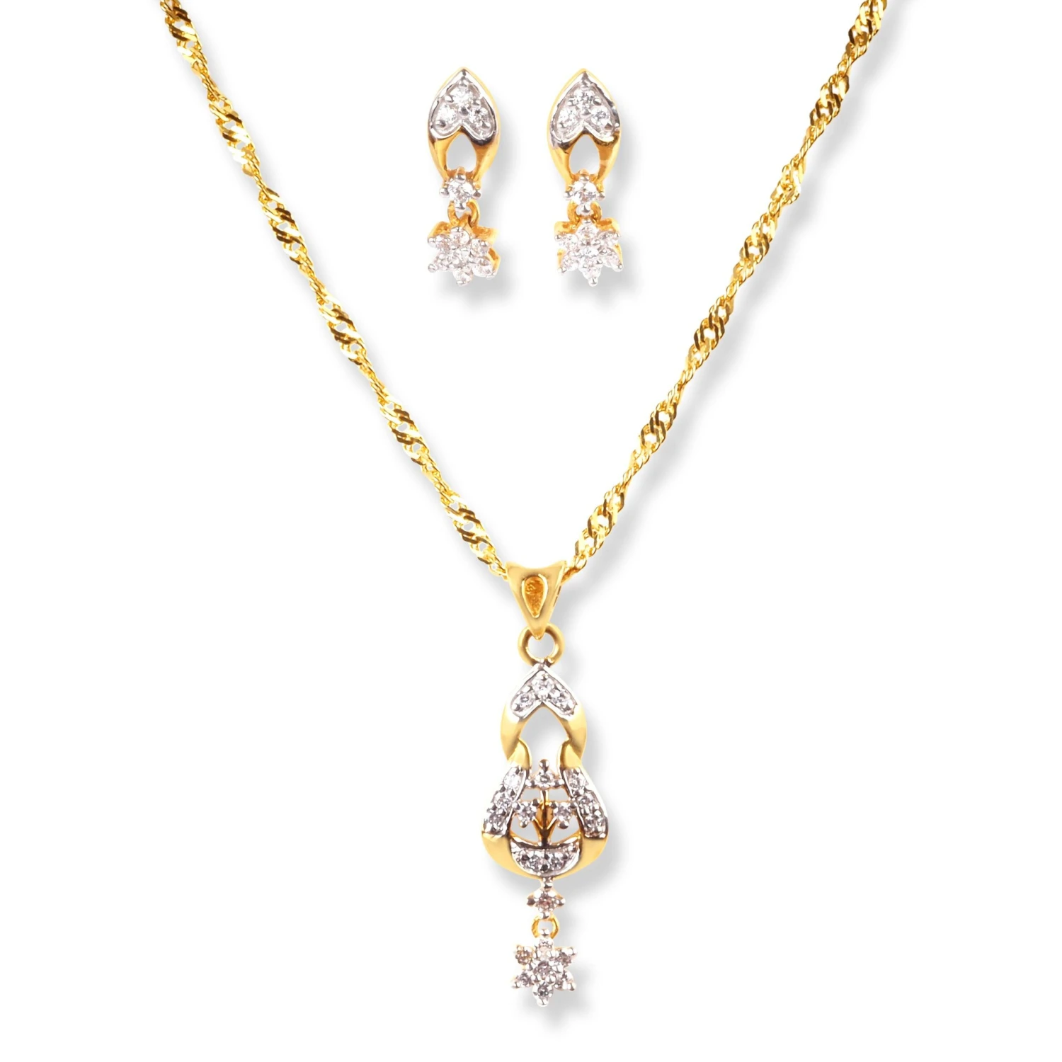 22ct Gold Set With Cubic Zirconia Stones (Pendant + Chain + Stud Earrings) 2 22ct Gold Set With Cubic Zirconia Stones (Pendant + Chain + Stud Earrings) - Image 2