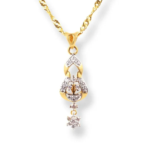 22ct Gold Set With Cubic Zirconia Stones (Pendant + Chain + Stud Earrings)