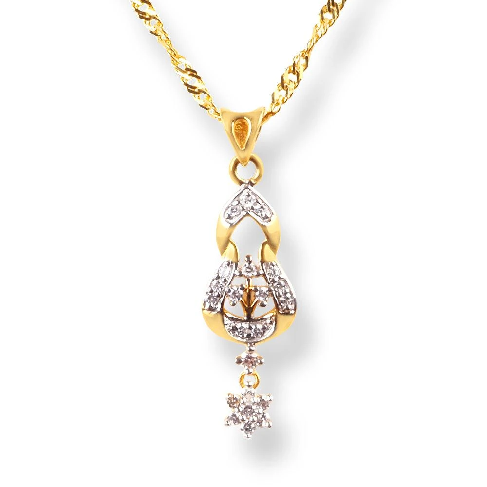 22ct Gold Set With Cubic Zirconia Stones (Pendant + Chain + Stud Earrings) 1 22ct Gold Set With Cubic Zirconia Stones (Pendant + Chain + Stud Earrings)