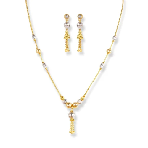 22ct Gold Set With Diamond Cut And Rhodium Design NE-7643