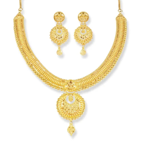 22ct Gold Set With Filigree Work (Necklace + Drop Earrings) N-8169 E-8169