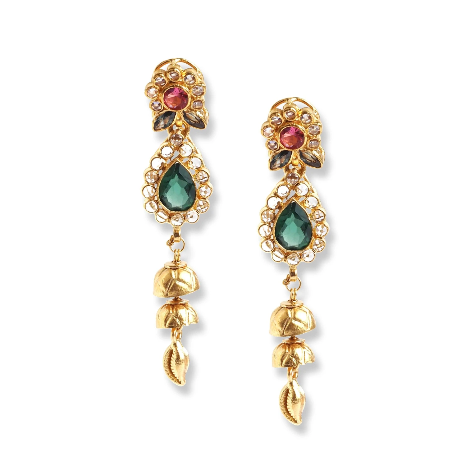 22ct Gold Set With Green, Pink & White Cubic Zirconia Stones (Pendant + Chain + Drop Earrings) (18.6g) 4 22ct Gold Set With Green, Pink & White Cubic Zirconia Stones (Pendant + Chain + Drop Earrings) (18.6g) - Image 4