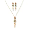 22ct Gold Set With Green, Pink & White Cubic Zirconia Stones (Pendant + Chain + Drop Earrings) (18.6g)