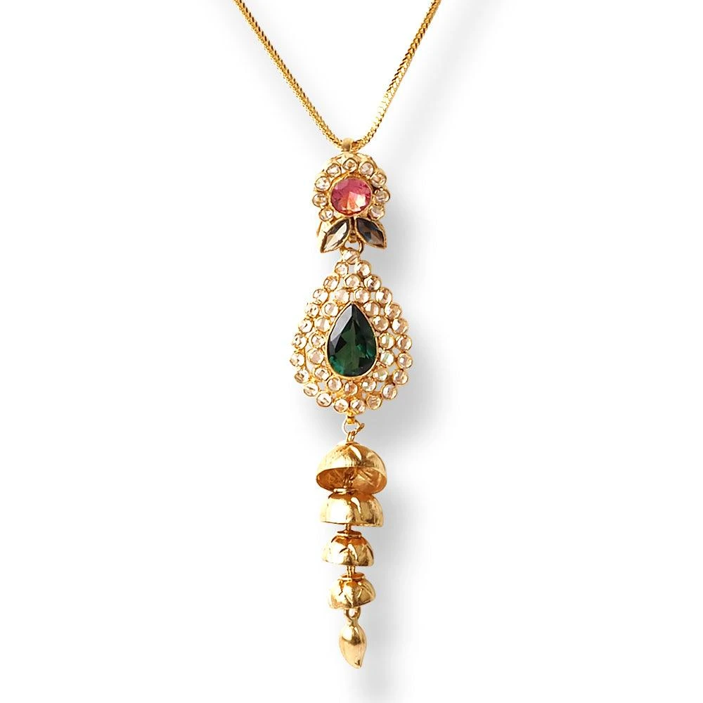 22ct Gold Set With Green, Pink & White Cubic Zirconia Stones (Pendant + Chain + Drop Earrings) (18.6g) 2 22ct Gold Set With Green, Pink & White Cubic Zirconia Stones (Pendant + Chain + Drop Earrings) (18.6g) - Image 2