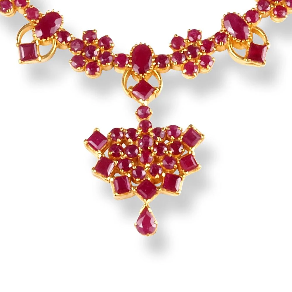 22ct Gold Set With Red Cubic Zirconia Stones NE-6218 2 22ct Gold Set With Red Cubic Zirconia Stones NE-6218 - Image 2