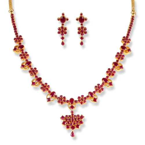 22ct Gold Set With Red Cubic Zirconia Stones NE-6218