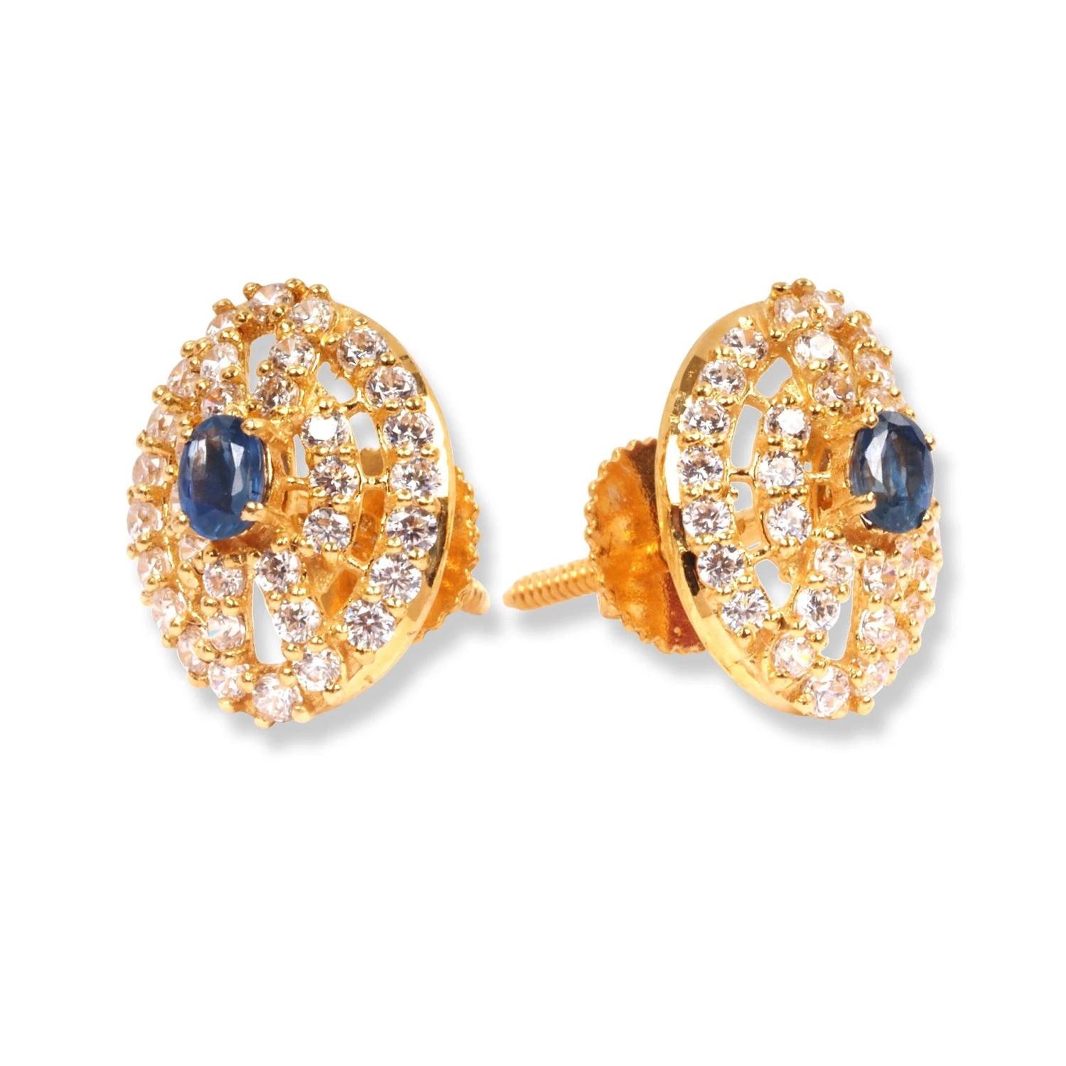 22ct Gold Set With White & Blue Cubic Zirconia Stones (Pendant + Chain + Stud Earrings) 5 22ct Gold Set With White & Blue Cubic Zirconia Stones (Pendant + Chain + Stud Earrings) - Image 5