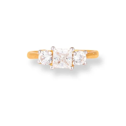 22ct Gold Trilogy Ring With Swarovski Zirconia Stones LR-6626