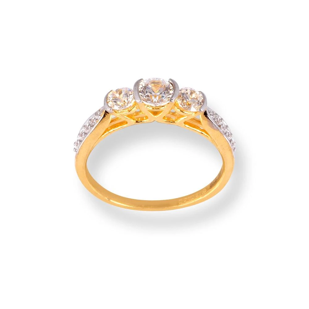 22ct Gold Trilogy Ring With Swarovski Zirconia Stones LR-6624 3 22ct Gold Trilogy Ring With Swarovski Zirconia Stones LR-6624 - Image 3