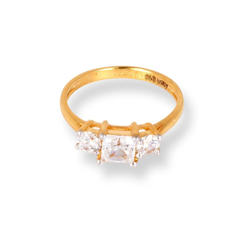 22ct Gold Trilogy Ring With Swarovski Zirconia Stones LR-6626 2 22ct Gold Trilogy Ring With Swarovski Zirconia Stones LR-6626 - Image 2