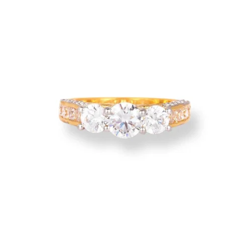 22ct Gold Trilogy Ring With Swarovski Zirconia Stones LR-6625