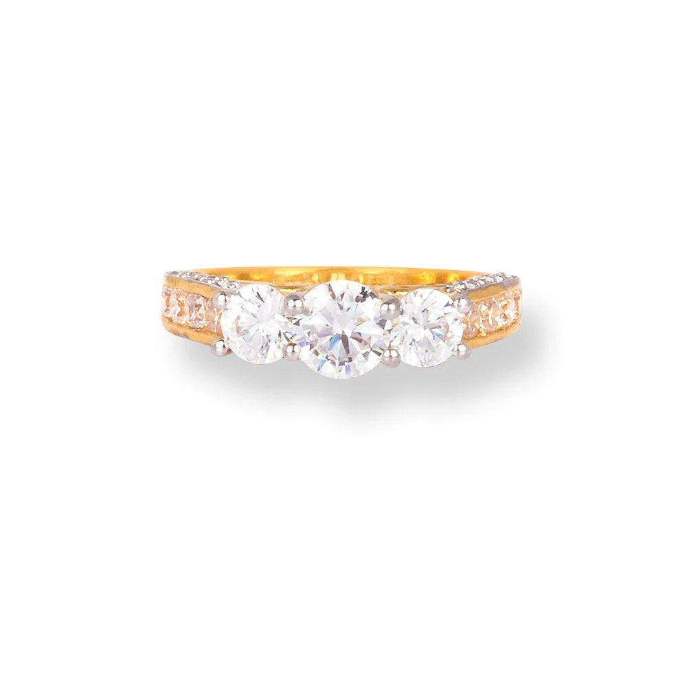 22ct Gold Trilogy Ring With Swarovski Zirconia Stones LR-6625 1 22ct Gold Trilogy Ring With Swarovski Zirconia Stones LR-6625