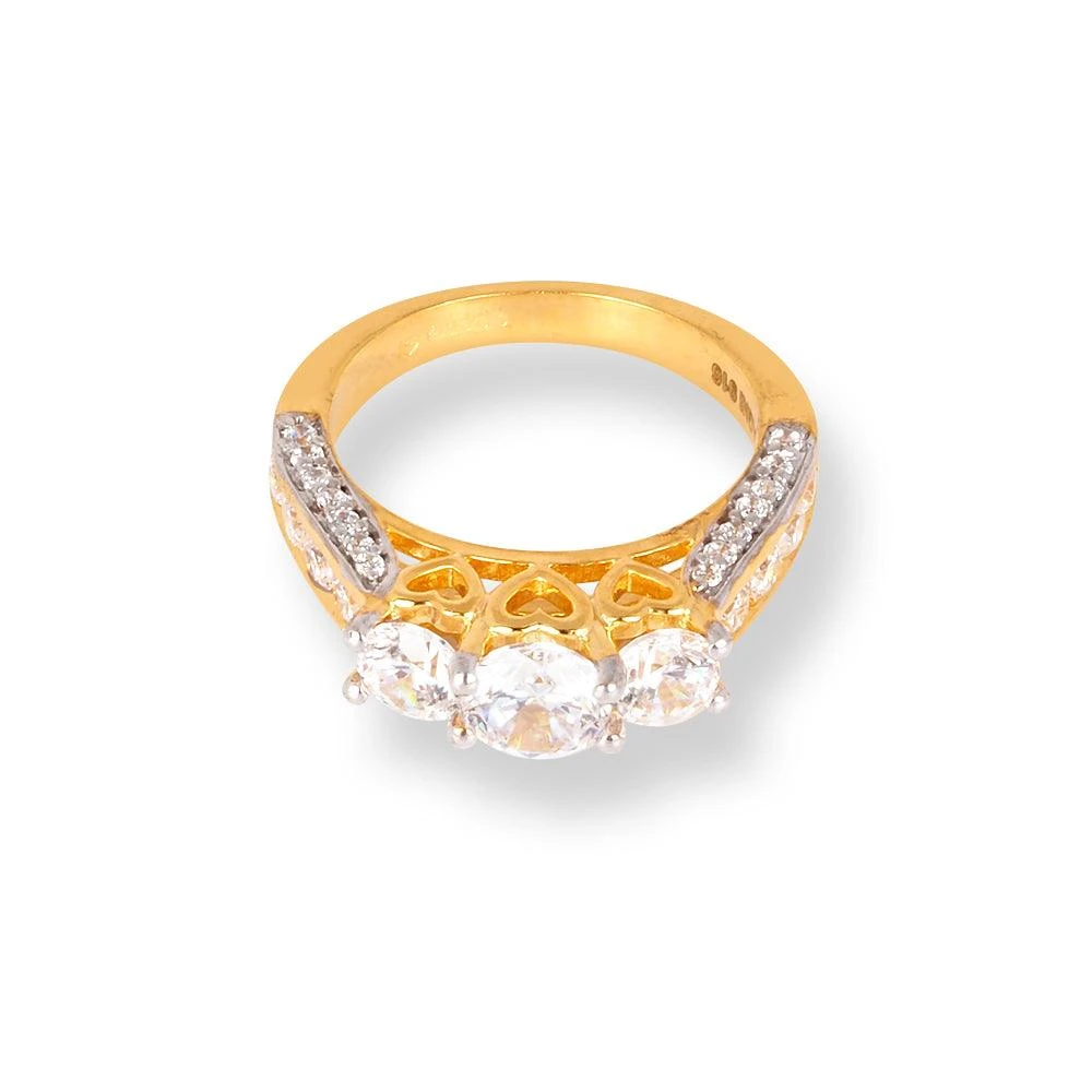 22ct Gold Trilogy Ring With Swarovski Zirconia Stones LR-6625 2 22ct Gold Trilogy Ring With Swarovski Zirconia Stones LR-6625 - Image 2