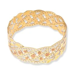 22ct Gold Bangle In Flower Pattern With Rose Gold & White Gold Rhodium Plate Finish - Elegant Two-Tone Bangle