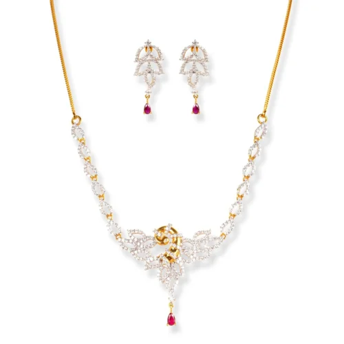 22ct Gold Necklace Set With Swarovski Zirconia's And Red Stones - NS14058