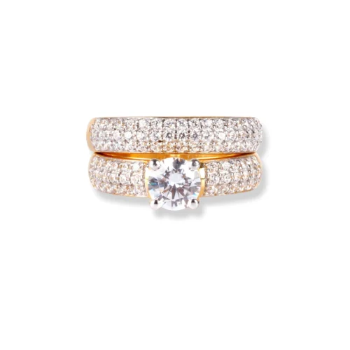 22ct Gold Swarovski Zirconia Engagement Ring And Wedding Band Suite LR-6630