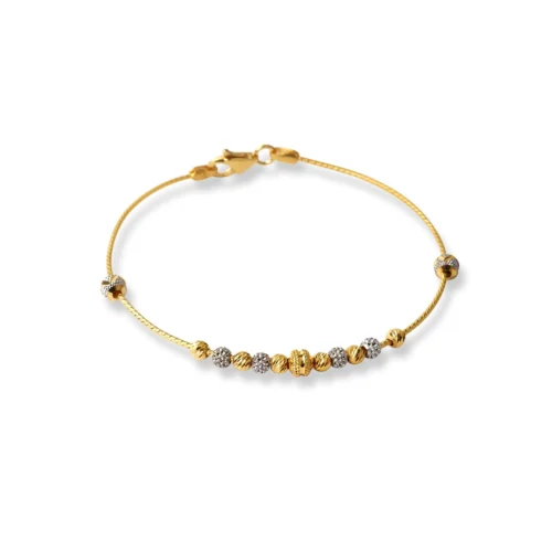 22ct Gold Rhodium Plated Beads Bangle With Rounded Trigger Clasp