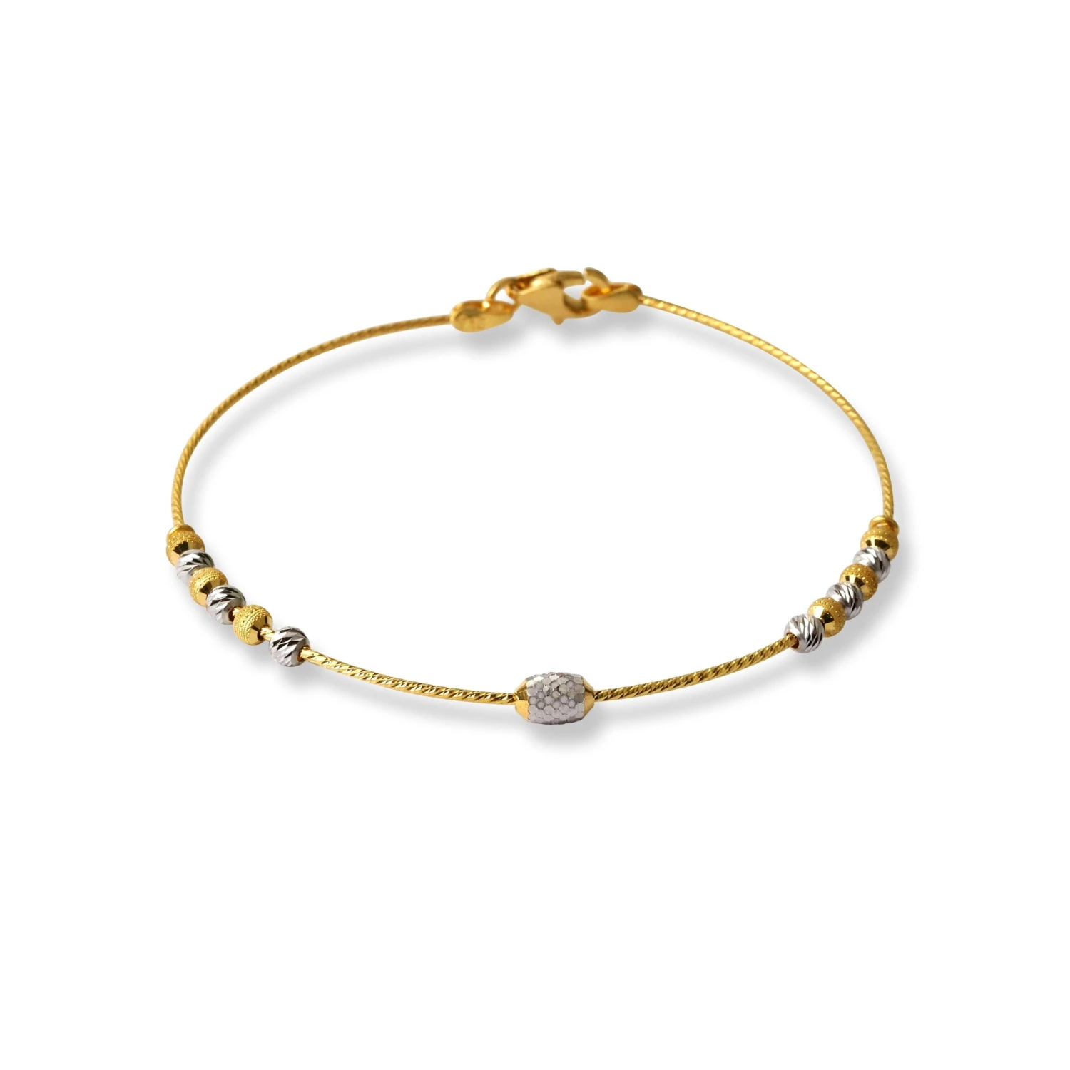 22ct Gold Rhodium Plated Beads Bangle With Rounded Trigger Clasp - Versatile Gold Beads Accessory 1 22ct Gold Rhodium Plated Beads Bangle With Rounded Trigger Clasp - Versatile Gold Beads Accessory
