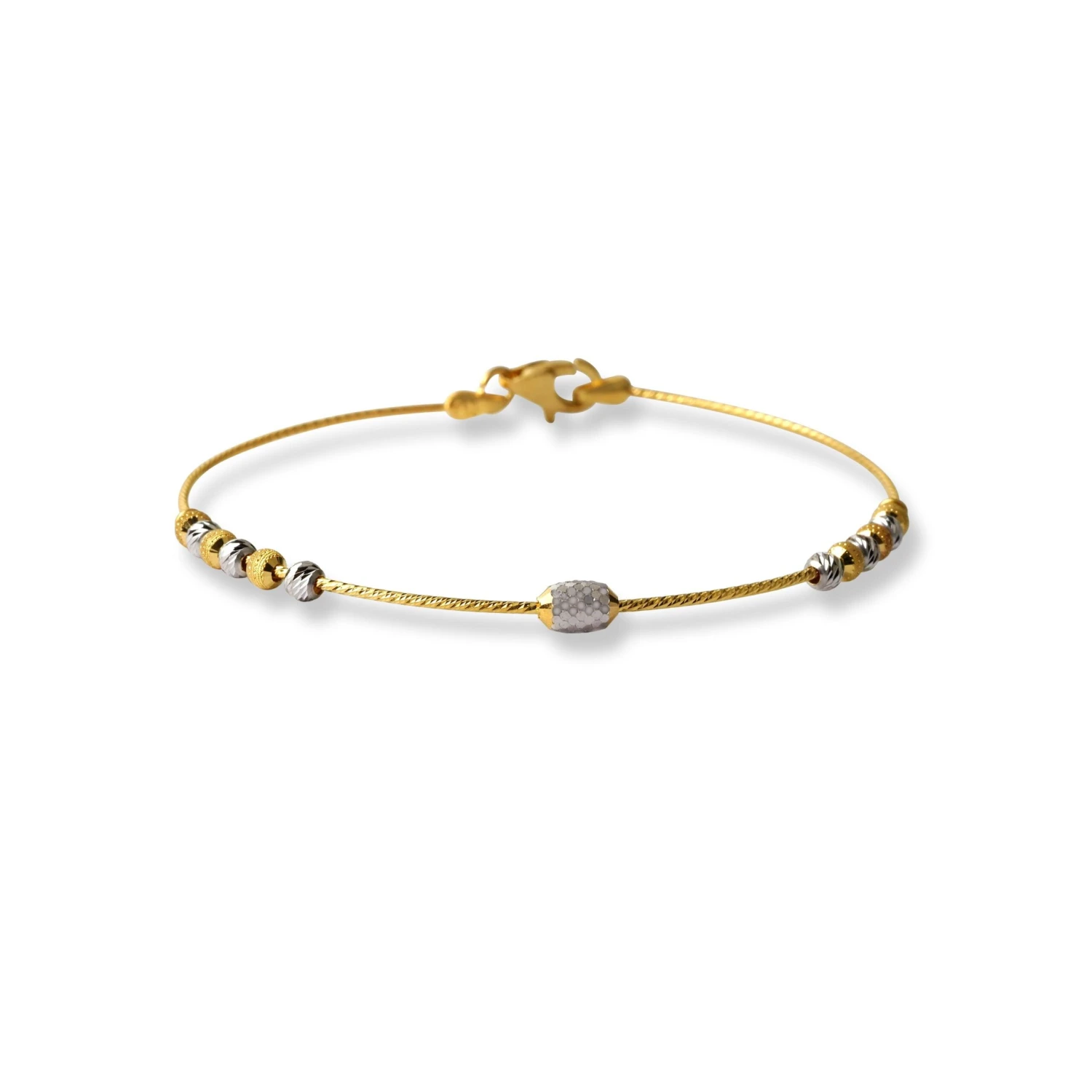 22ct Gold Rhodium Plated Beads Bangle With Rounded Trigger Clasp - Versatile Gold Beads Accessory 2 22ct Gold Rhodium Plated Beads Bangle With Rounded Trigger Clasp - Versatile Gold Beads Accessory - Image 2