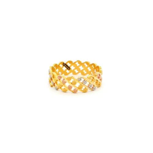22ct Gold Band | Floral Diamond Cut | Rose & Rhodium Finish | Size N½