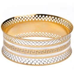22ct Gold Cuff Bangle With Rhodium And Diamond Cut Design - Modern Rhodium Gold Cuff