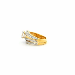 22ct Gold CZ Engagement Ring & Wedding Band Set – Fancy Trinity Design | Size I -Shiny Jewelry Hub 22ct Gold Fancy Trinity Cubic Zirconia Engagement Ring and Wedding Band Suite 1