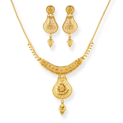 22ct Gold Filigree Necklace & Earrings Set – Traditional Bridal Jewellery