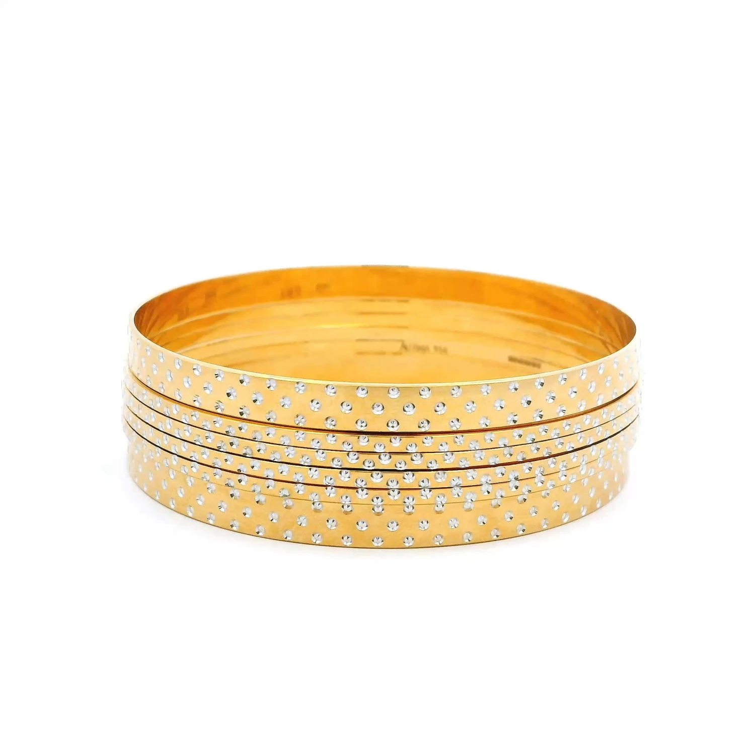 22ct Gold Flat Bangles Set Of 6 – Diamond Cut Rhodium 1 22ct Gold Flat Bangles Set Of 6 – Diamond Cut Rhodium