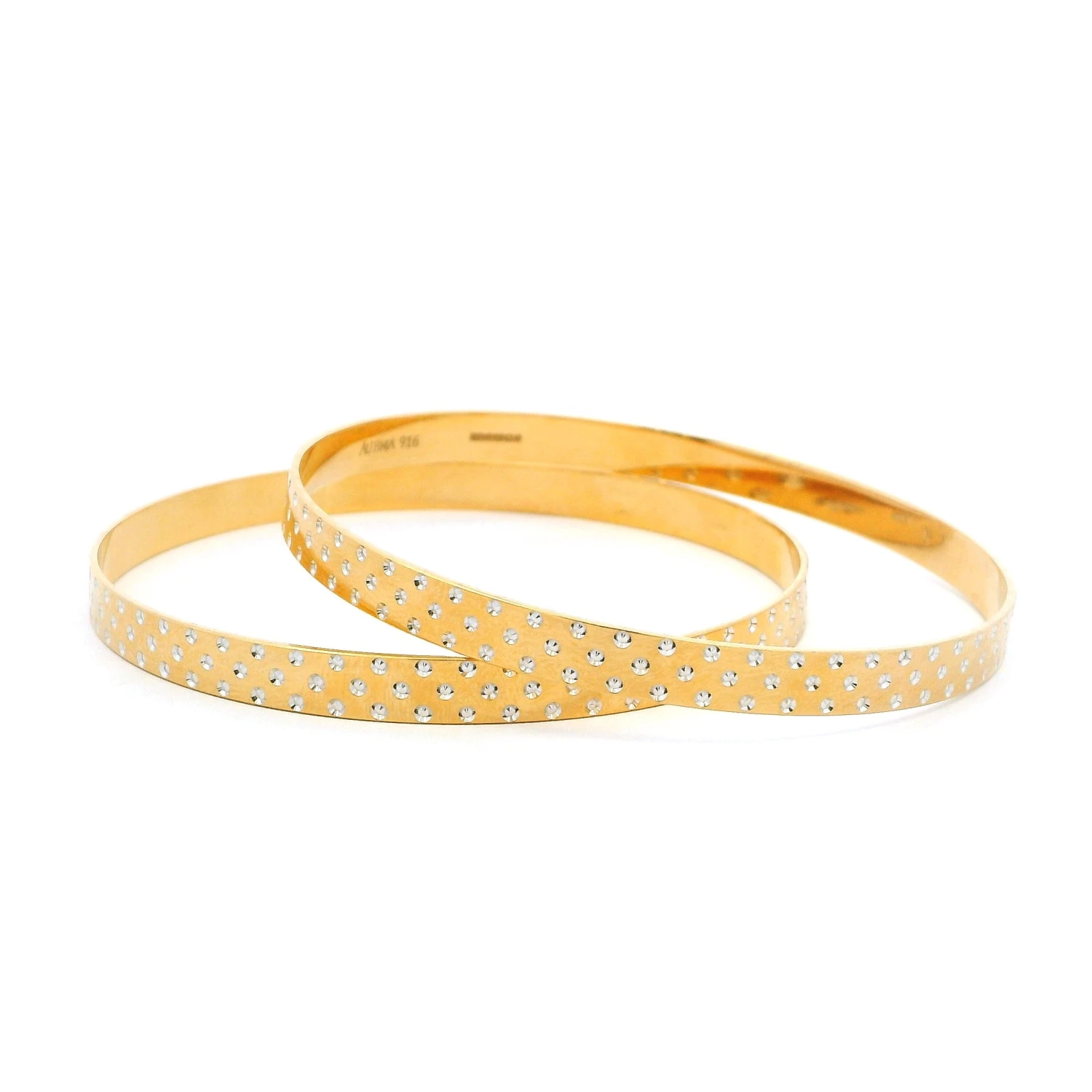 22ct Gold Flat Bangles Set Of 6 – Diamond Cut Rhodium 3 22ct Gold Flat Bangles Set Of 6 – Diamond Cut Rhodium - Image 3