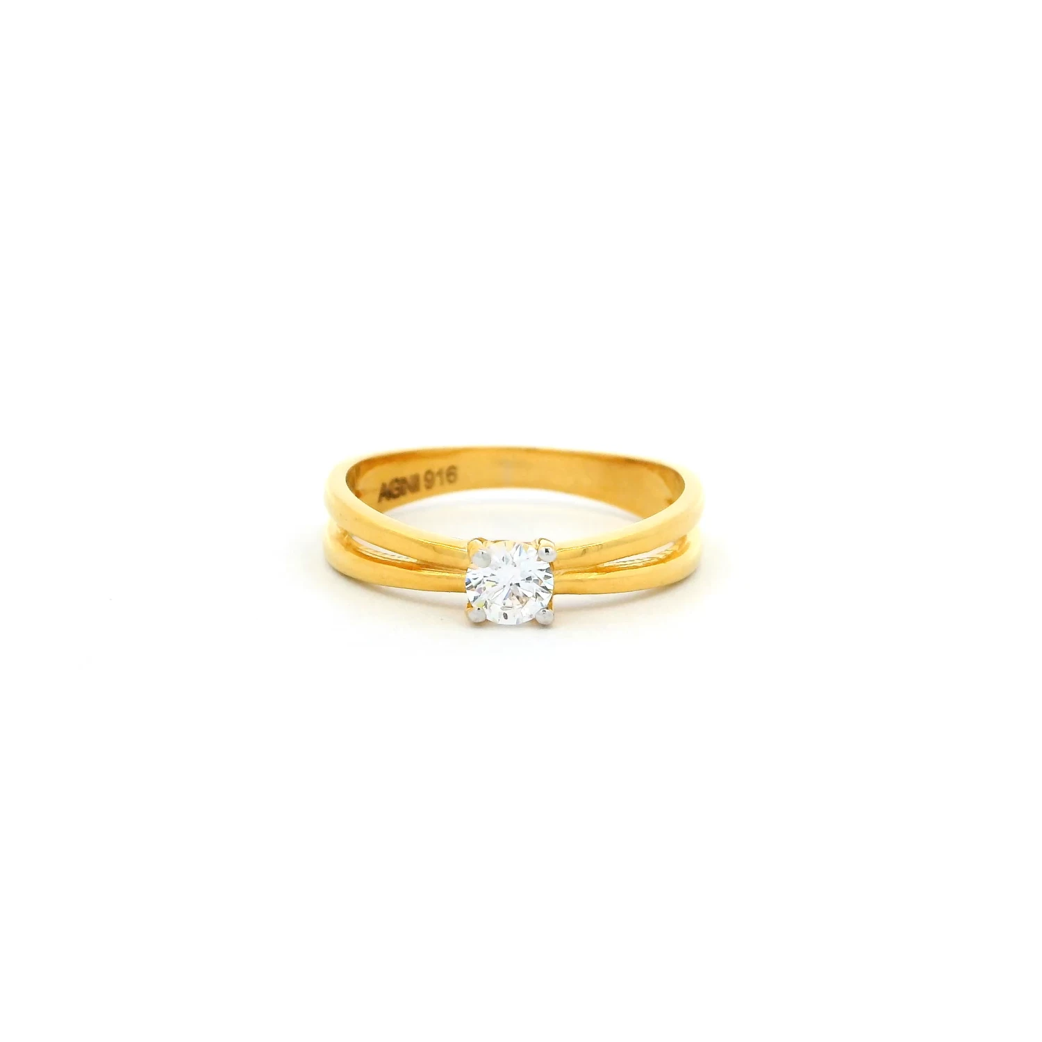 Elegant 22ct Gold Solitaire Ring – Split Shoulder Design With Round Cubic Zirconia | Size M½ 1 Elegant 22ct Gold Solitaire Ring – Split Shoulder Design With Round Cubic Zirconia | Size M½