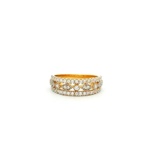 22ct Gold Statement Ring – Three Rows Of Sparkling Round Cubic Zirconia | Size J½
