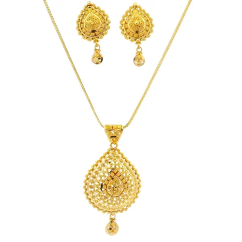 22ct Gold Teardrop Pendant & Earrings Set – Traditional Filigree Design Jewellery