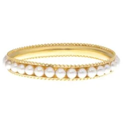 22ct Gold And Cultured Pearl Bangle - Luxurious Pearl-Studded Bangle