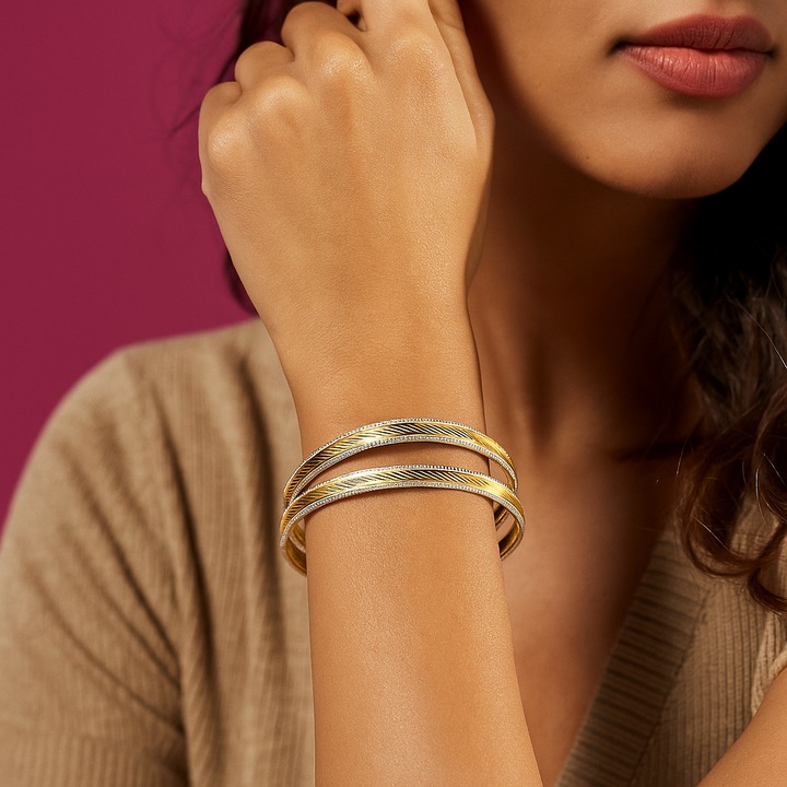 Shiny Jewelry Hub -Shiny Jewelry Hub 22ct Yellow Gold Bangles with Rh