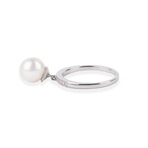 18ct White Gold Diamond & Cultured Pearl Drop Dress Ring A-R38027-3005 -Shiny Jewelry Hub A R38027 3005 SIDE