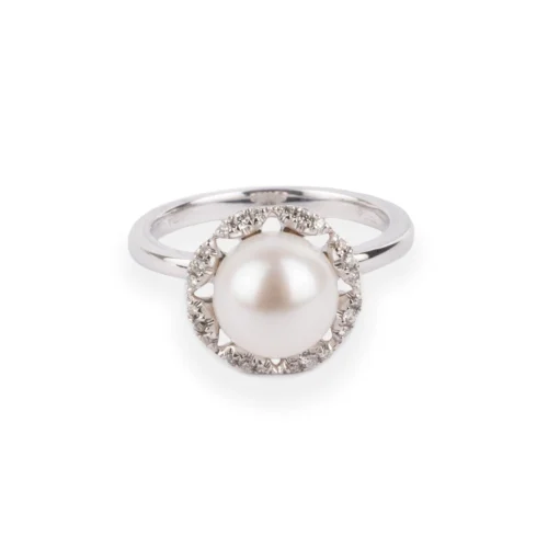 18ct White Gold Diamond & Cultured Pearl Dress Ring A-R41161-3002