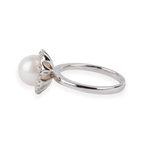 18ct White Gold Diamond & Cultured Pearl Dress Ring A-R41161-3002 -Shiny Jewelry Hub A R41161 3002 side
