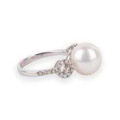 18ct White Gold Diamond & Cultured Pearl Dress Ring AR3156535 -Shiny Jewelry Hub AR3156535 side