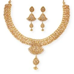 Antique Design 22ct Gold Necklace And Earrings Set With Cubic Zirconia